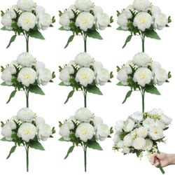 New 8 Boundles White Peonies Bouquets 