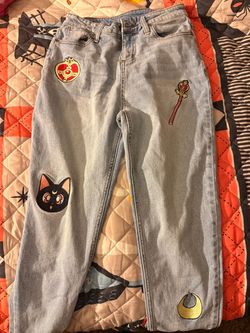 Light Wash Jeans with Sailor Moon Patches