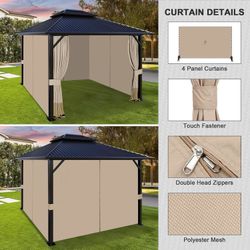 ES116 $40  12x12 ft Outdoor Gazebo Curtains, 4 Panels Waterproof Privacy Sidewall Replacement with Zipper for Patio Pergola and Canopy, Sand Yellow  S