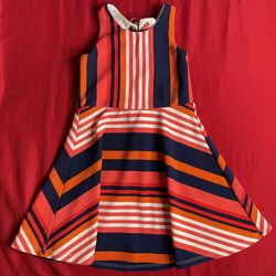 Bonnie Jean Blue Orange & White Striped Dress With Back Tie Size 4