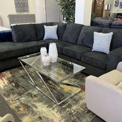 Dark Grey Sectional With Large Chase By Ashley Furniture 