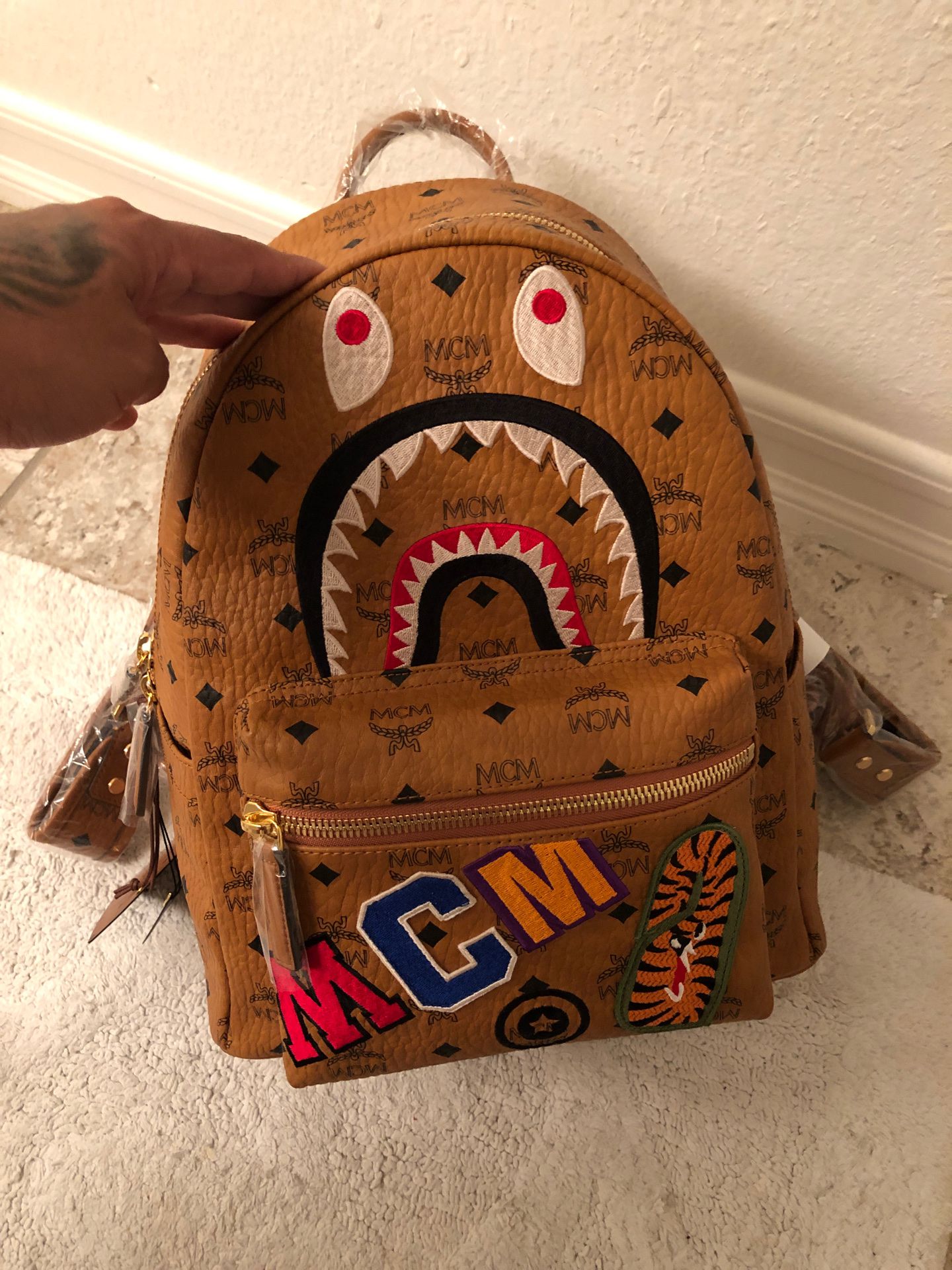 Mcm bape shark backpack