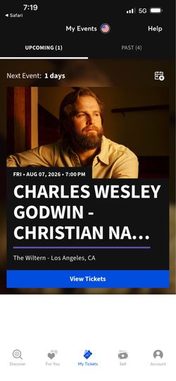 🎟️ 2 Charles Wesley Godwin Tickets – Friday, August 7th at 7 PM