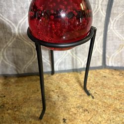 Vintage Ruby Red Paperweight Clear Art Glass Controlled Bubbles