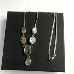 925 Sterling Silver Abalone Shell Ladies Necklace Size 16”