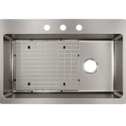 Elkay Avenue 33 in. Drop-In/Undermount Single Bowl 18-Gauge Stainless Steel Kitchen Sink w/ Accessories