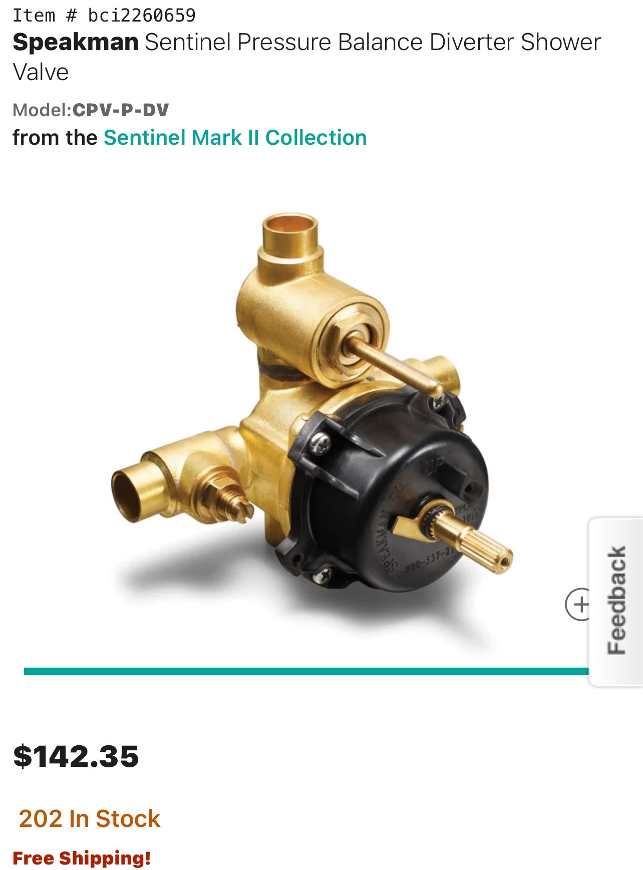 Pressure Balance Diverter Shower Valve