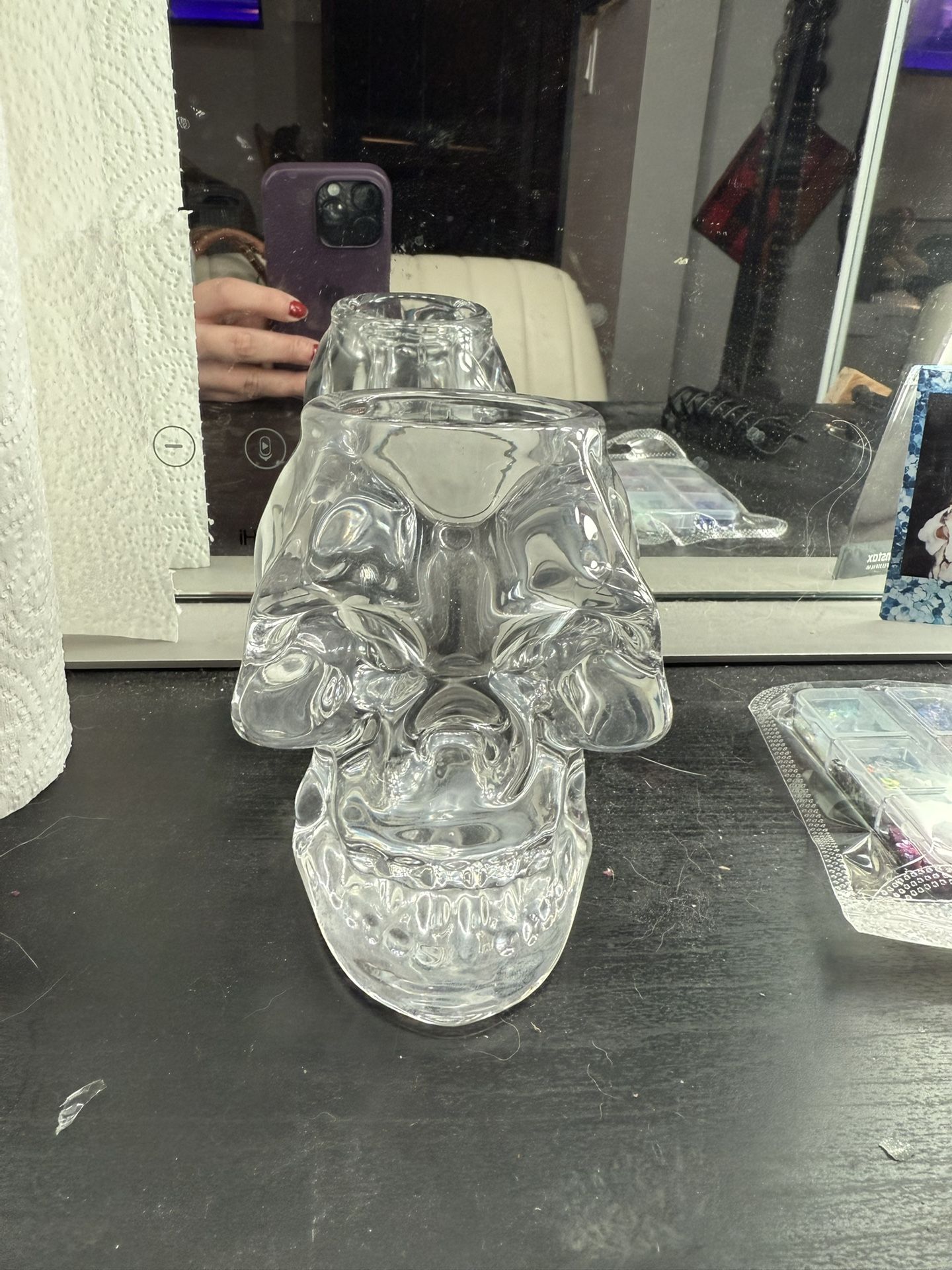 Clear Glass Skull Tealight Candle Holder