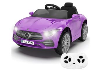 NEW-12V Kids Ride On Car with 2.4G Remote Control,Battery Powered Electric Car Ride On Vehicle Double Doors, Safety Belt,LED Light (SC-Purple)