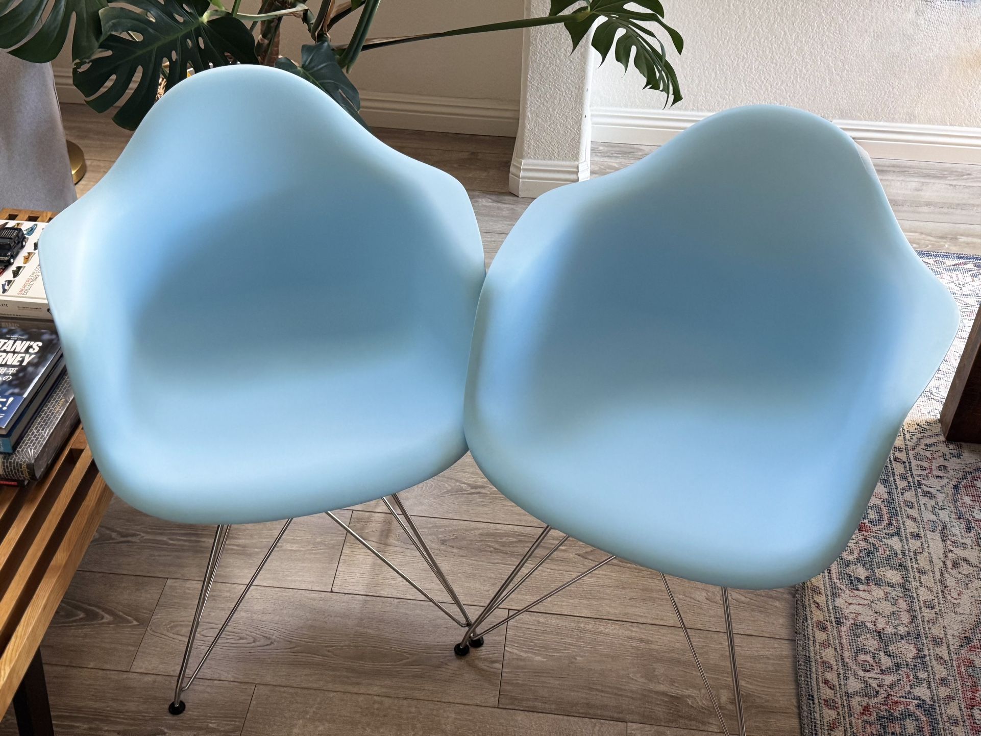 Mid-Century Modern Dining Arm Chairs, Blue