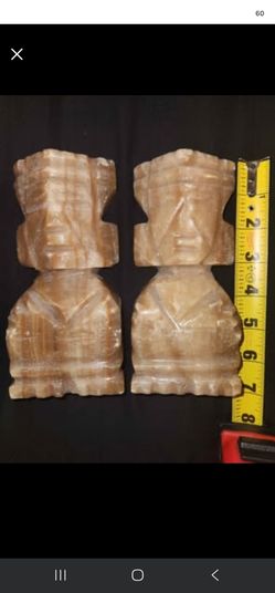 Handcrafted Heavy Tiki Vintage Marble Bookends