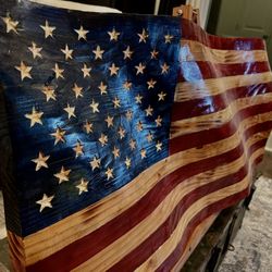 Handcrafted Custom Wavy Wooden American flags