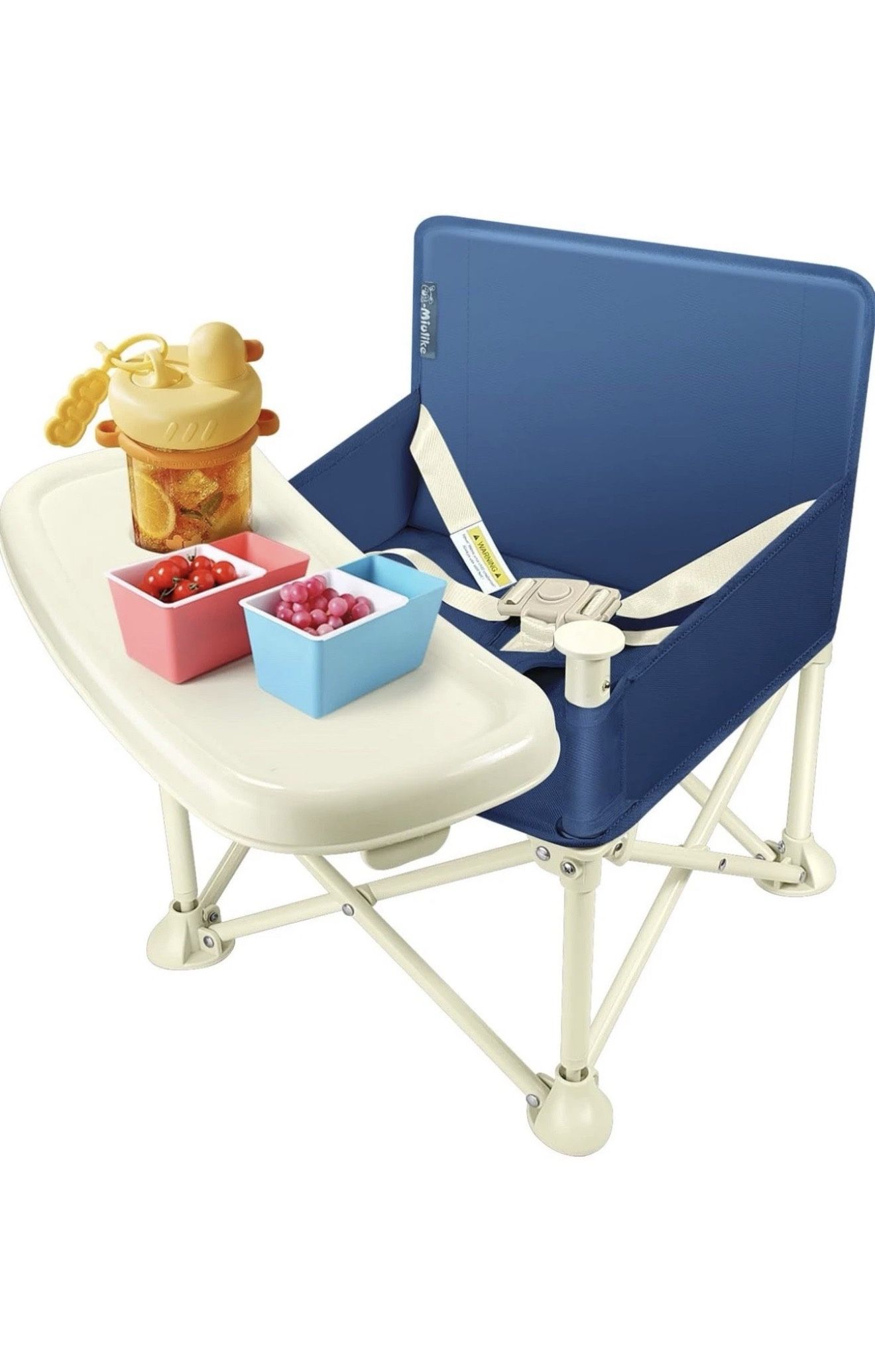 Q-MIULIKE Portable Booster Chair Floor Seat with Tray Foldable Infant Seat Blue