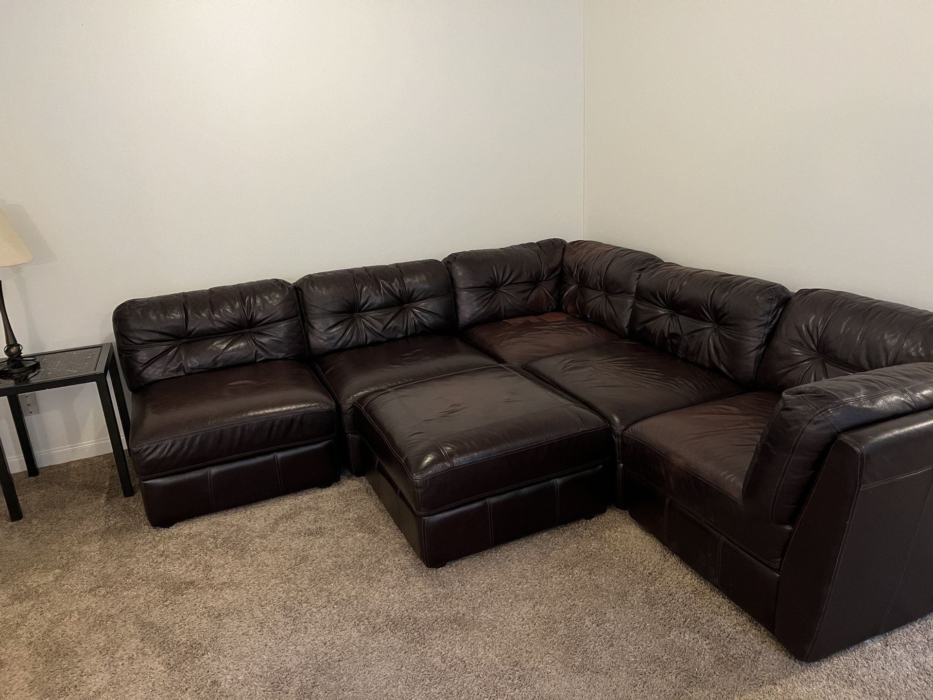 Pottery Barn Brown Leather Sectional Couch