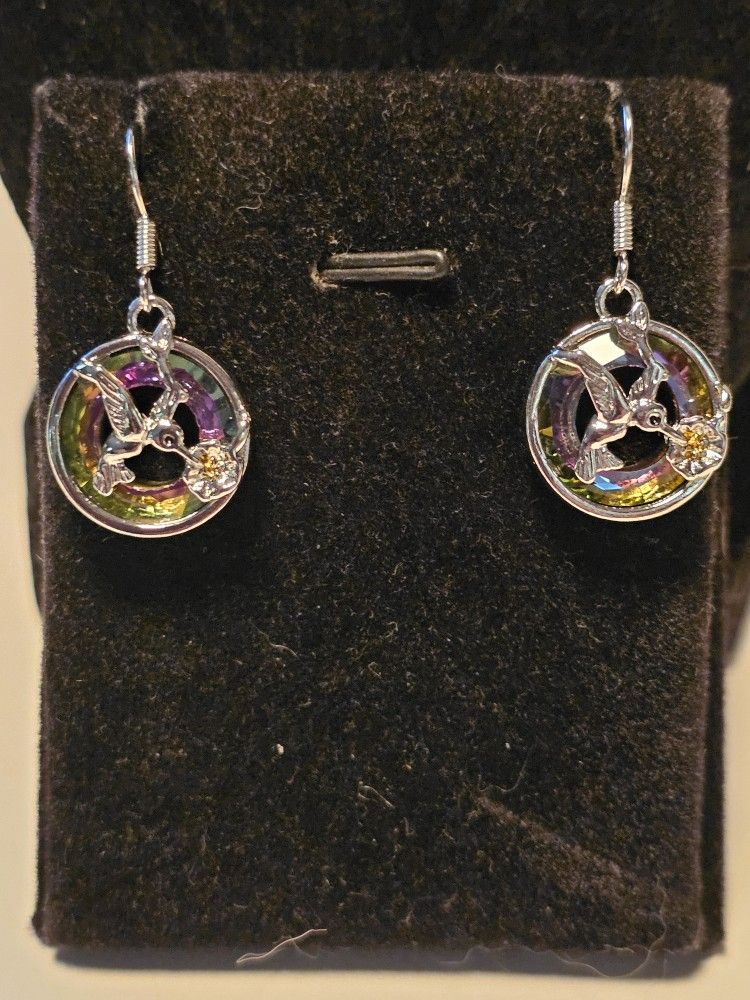 New Beautiful Silver Hummingbird Earrings