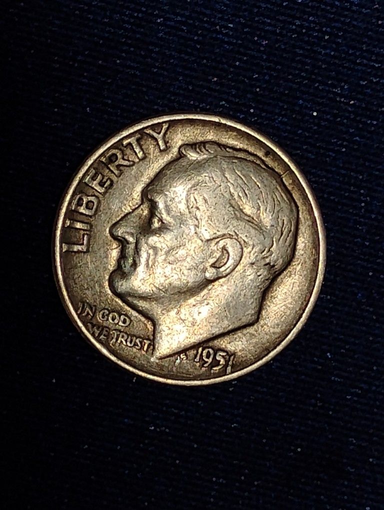 1951 Silver Roosevelt Dime With (DDO) Error On Date and No mint mark.