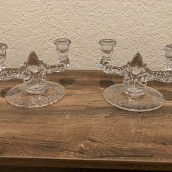 Vintage Viking Glass Etched Candle Holders