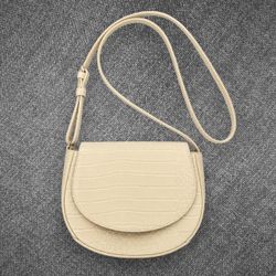 A New Day Cream Croc Embossed Saddle Crossbody Bag