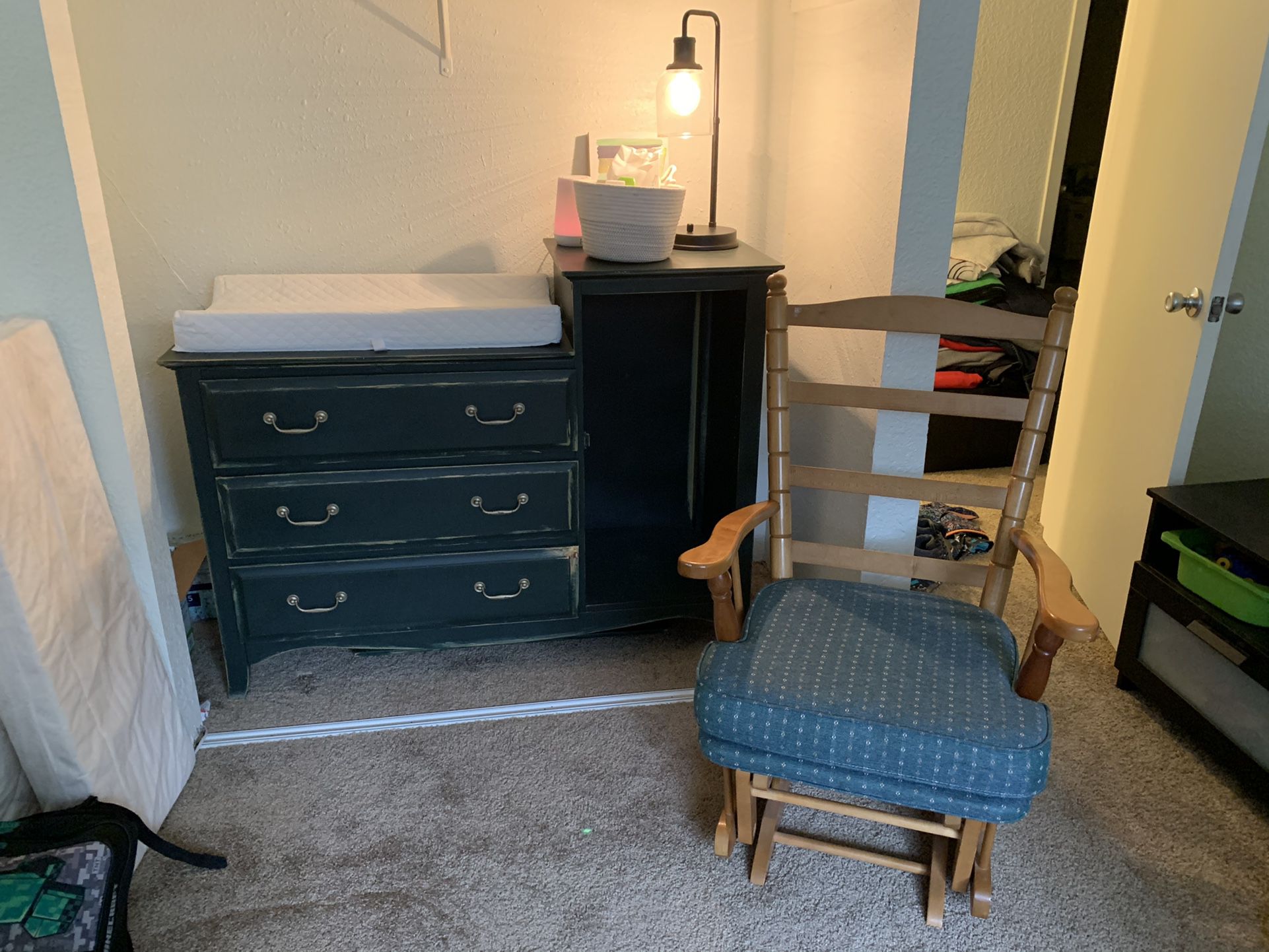Emerald And Gold Changing Table & Rocking Chair