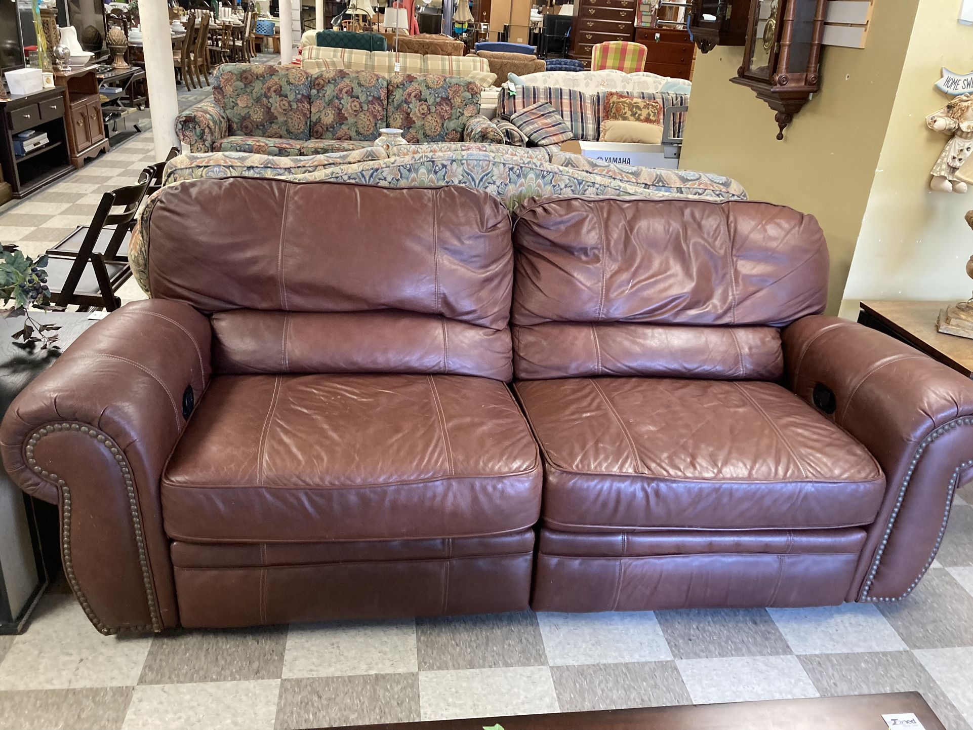 Brown Leather Reclining Sofa 