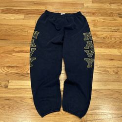 2000s Y2K vintage Navy blue sweatpants with yellow lettering Size medium #sweatpants #navy