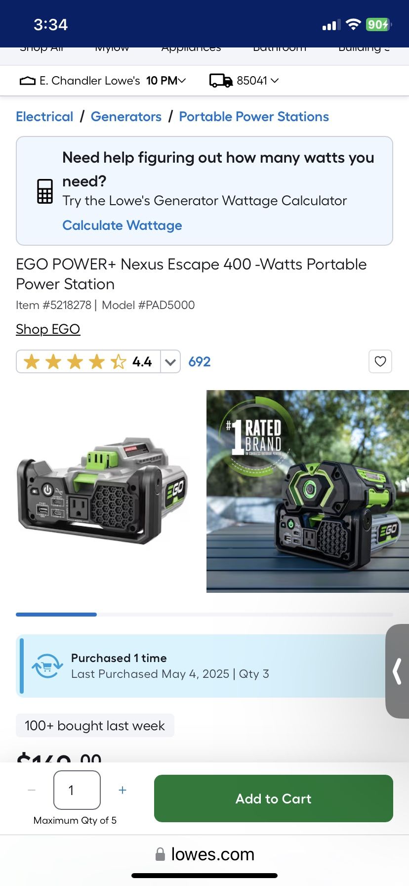 EGO POWER+ Nexus Escape 400 Watts Portable Power Station Model #PAD5000