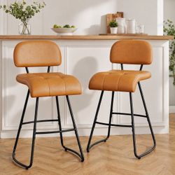 Bar Stools Set of 2 Counter Height 30” Upholstered Brown with Back