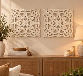 Carved Floral Wall Panels Set of 2
