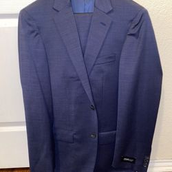 AWEARNESS Kenneth Cole Blue Herringbone Wool 2-Piece Slim Suit 38L 32W