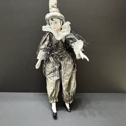 Venetian Harlequin Gold Porcelain Clown Doll