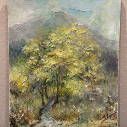 Fantastic Vintage c1980s Impressionist Forest Stream Oil Painting by Hackett