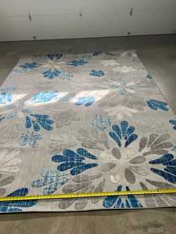 Large Floral Area Rug Blue and Gray