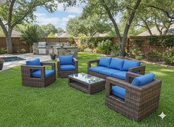 5 Piece Outdoor Wicker Patio Furniture Set With Glasstop Coffee Table