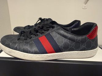 Gucci Ace Trainers Sneaker Shoes Monogram Canvas Web Black Mens UK 11 US 11.5