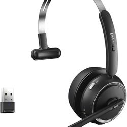 Wireless Headset with Mic for Work, Bluetooth Headset with Noise Cancelling Microphone, 65Hrs Working Time