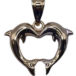 14kt Two Tone Dolphin Heart Pendant