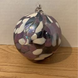 Polish handmade blown glass light catcher or ornament Purple white clear gray 4 inches 