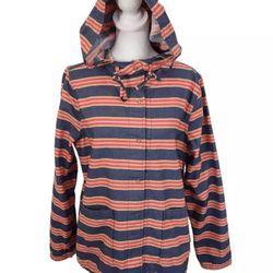 Isaac Mizrahi women’s Blue Stripe Hoodie Jacket Size 1X Lightweight Jacket