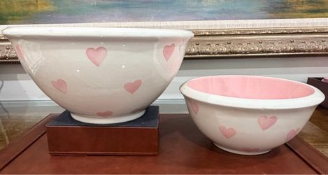 Terramoto Pink Heart Ceramic Mixing Bowls – Set of 2