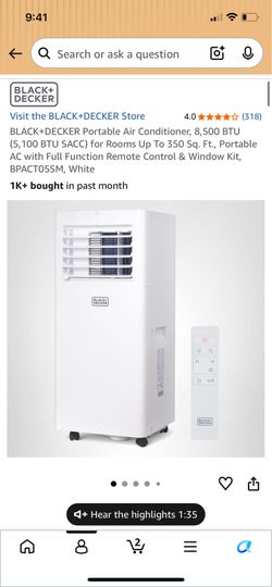 TWO - BLACK+DECKER Portable Air Conditioner, 8,500 BTU (5,100 BTU SACC) for Rooms Up To 350 Sq. Ft., Portable AC with Full Function Remote Control & W