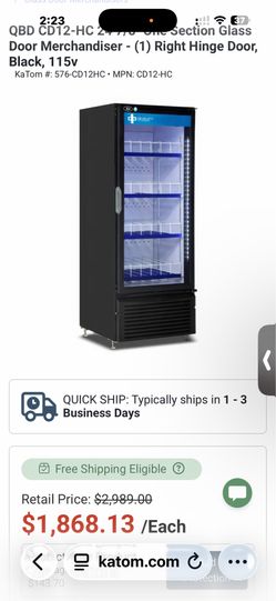 QBD CD12-HC Glass Door Merchandiser Refrigerator – Commercial Beverage Display Cooler 1000. OBO
