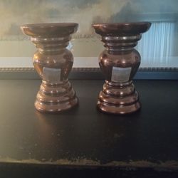 Pair New Copper Color Candle Holders 