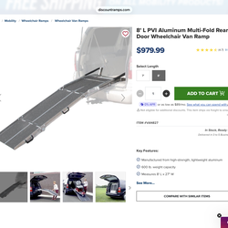 8 foot VAN HANDICAP/UTILITY/MOTORCYCLE  RAMP WITH ASSISTED LIFT SPRINGS