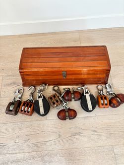 Wooden Nautical Block Pulleys with Storage Box