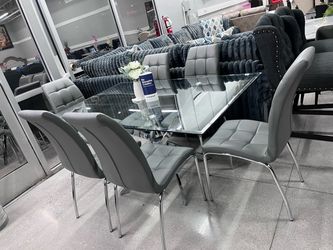 Glass Top Dining Table with 6 Gray Chairs 🔥🔥🔥