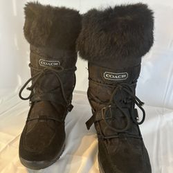 Coach Sahara Fur Winter Boots Size 11 Black Zip & Tie Logo High Tops
