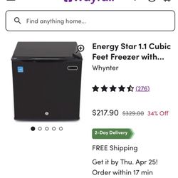 Energy Star 1.1 Cubic Feet Freezer with Adjustable Temperature Controls