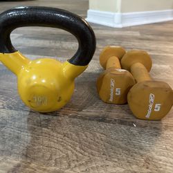 Exercise Weights 5 Lb Dumbbells Set And Kettle Bell 10 Lb