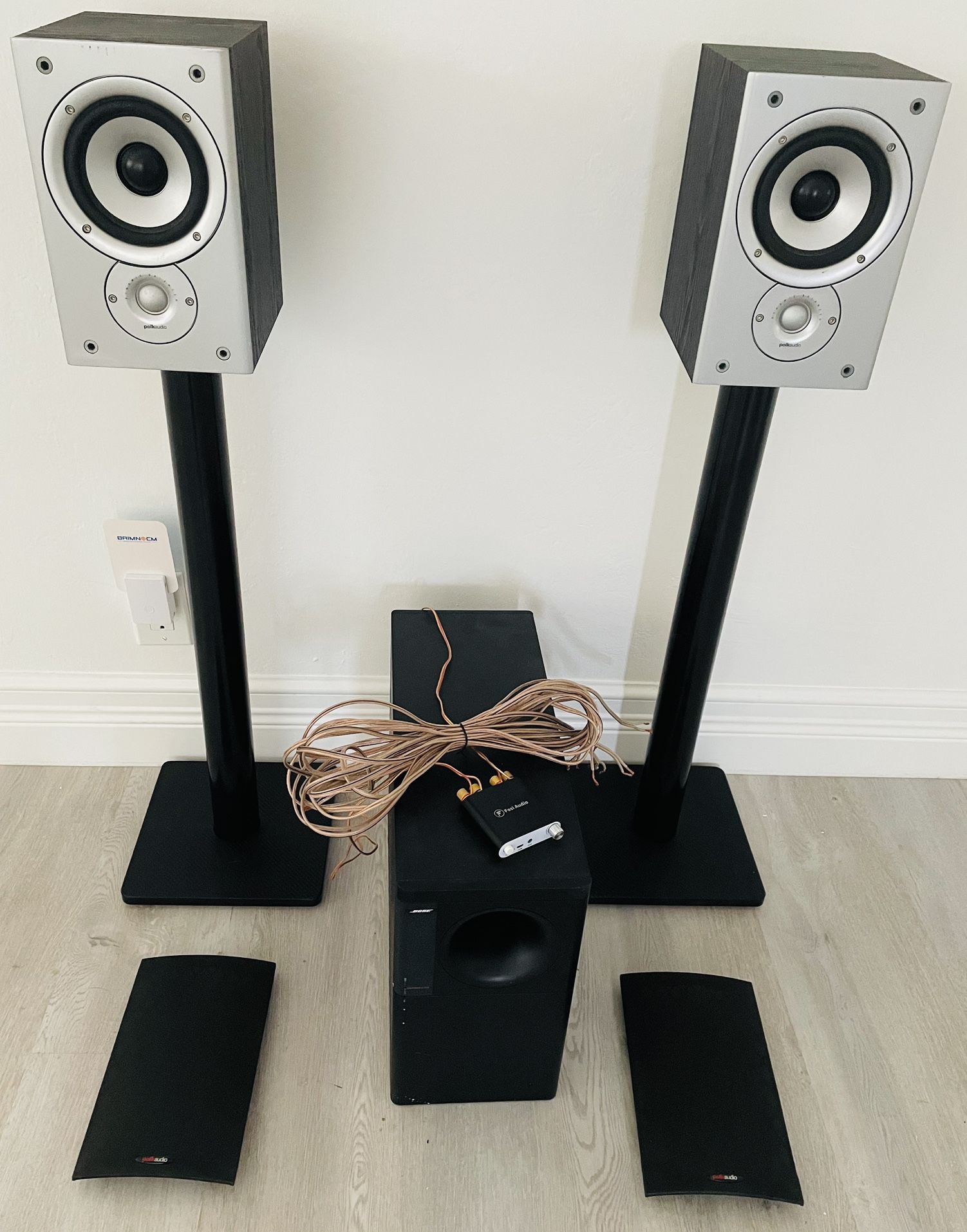 Polk Audio Monitor 30 Speaker Set Pair Speakers Bose Passive Subwoofer Fosi Mini Bluetooth Amplifier Amp