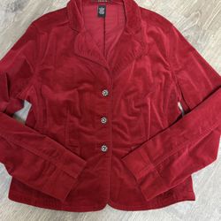 Ladies New Red Velvet Jacket With Rhinestone Buttons SZ L 
